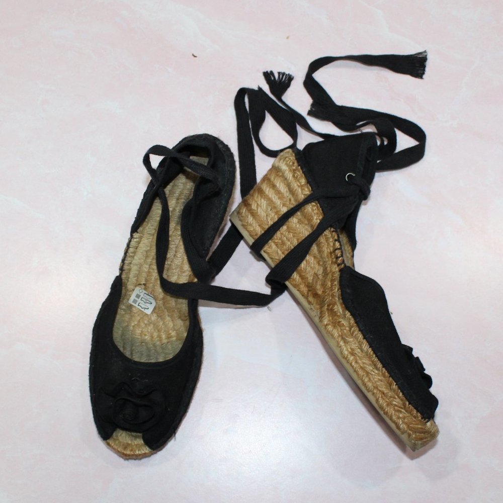 Cousu Main Canvas Open Toe Espadrille Wedges sz 9